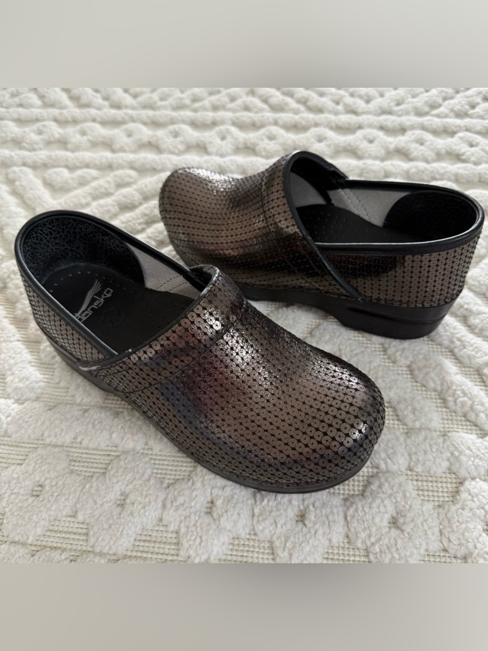 Dansko Professional Bronze Sequin Clogs Metallic Shoes EU 38 Glam Comfort Career